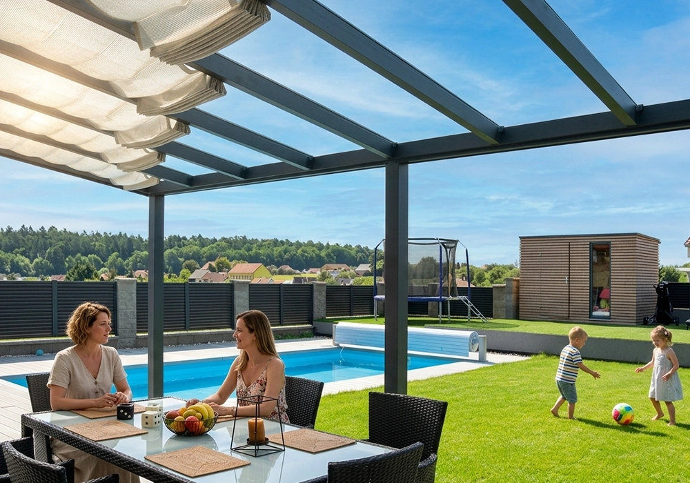 Queen Line Sonnensegel von Outdoor Queen über Terrassenüberdachung, Original-Produktfoto