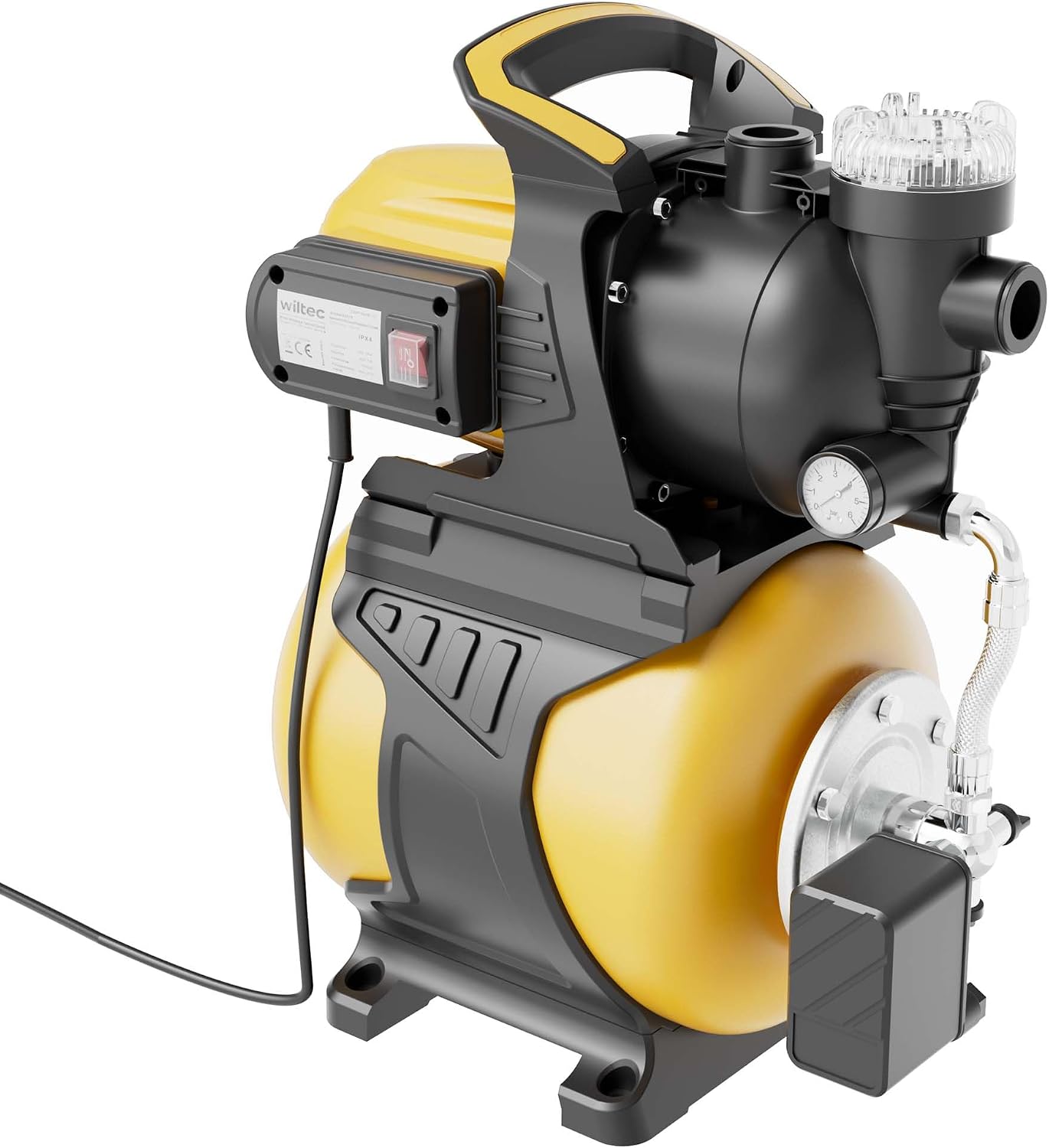 Wiltec Hauswasserwerk mit 19-Liter-Membrankessel, Druckschalter und Vorfilter