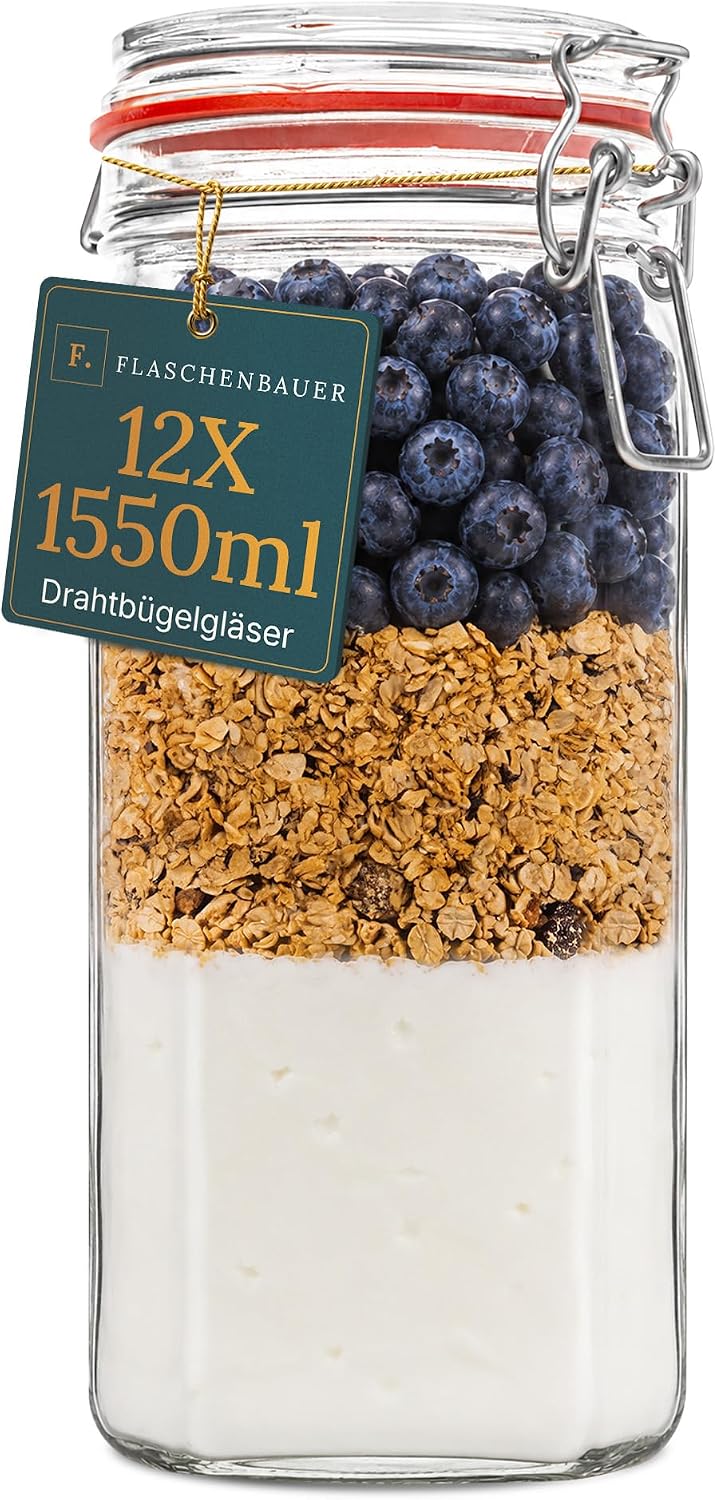 Flaschenbauer 12er Set Drahtbügelgläser 1550ml