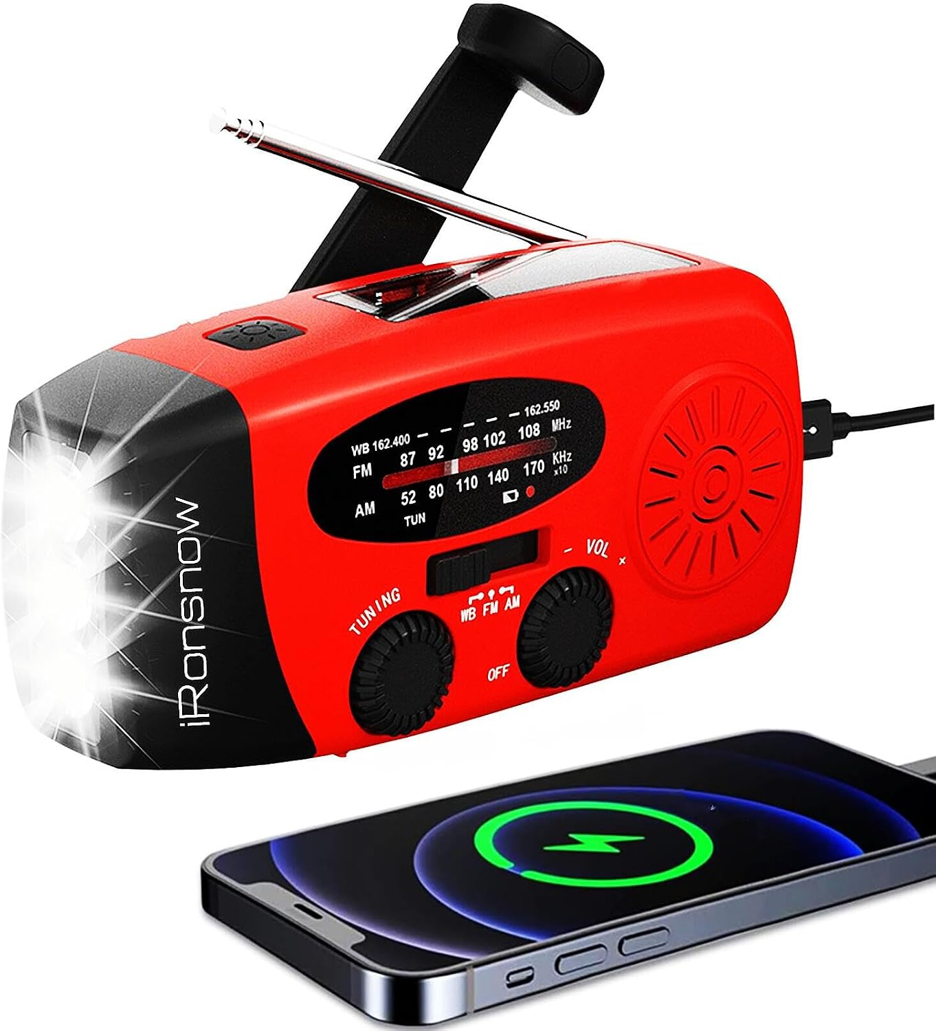 iRonsnow Notfallradio mit Solarpanel und Kurbel